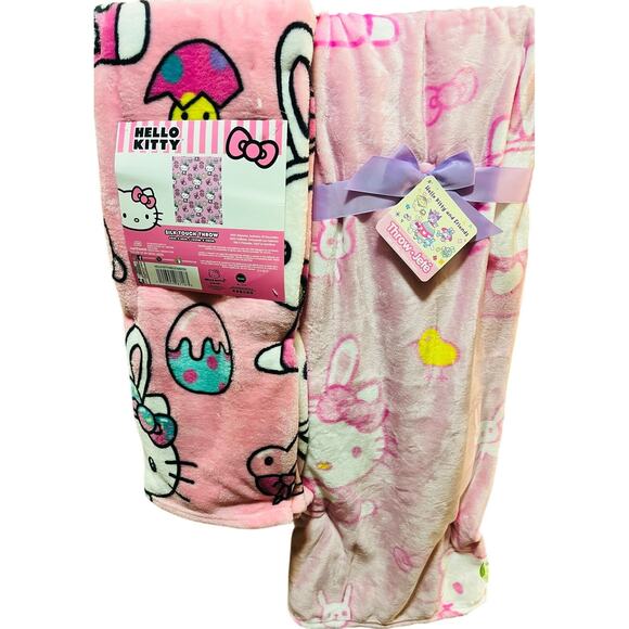 Hello kitty Hello Easter baby throw 40 by 50 with 60 by 70 pink Easter throw - Picture 1 of 5